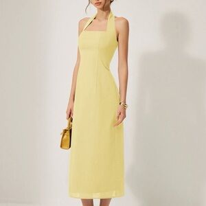 Commense Light Yellow Backless Halter Dress